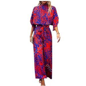 NEW Shein Orange Blue Short Sleeve Jumpsuit Sz M #06